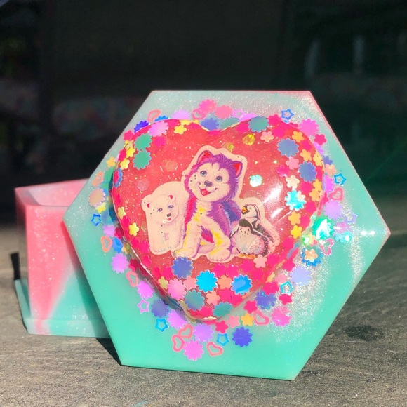 Handmade Lisa Frank Kawaii UV Resin Trinket Box - Picture 2 of 16